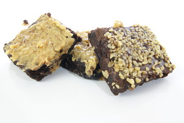 Three thick chocolate brownies