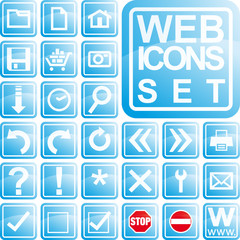 Glossy blue icon set for web applications, in vectors.