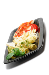 Typical italian pasta arranged with italy flag colors