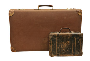 Two wooden suitcase with different size, isolated on white.