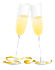 Two flutes of champagne toasting