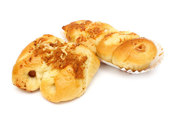Chicken ham bread and sausage bun isolated on white background.