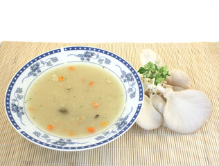 fresh fungi soup with vegetable