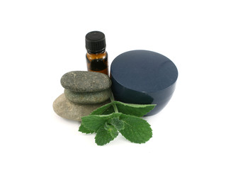 mint with bottle and cream