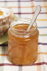 Toast with jam with soft shadow background. Shallow DOF