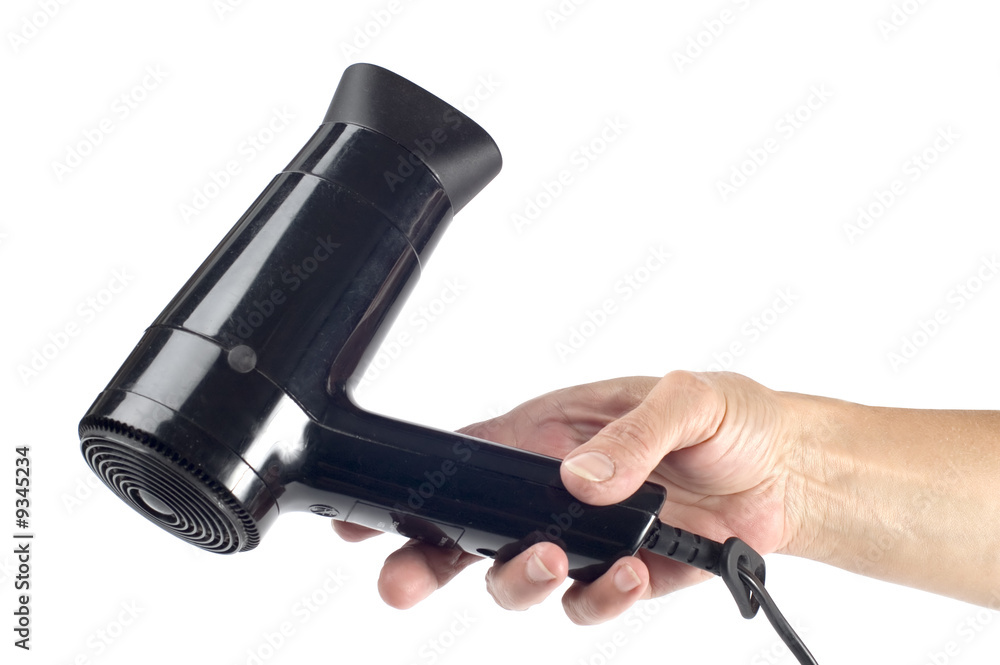 Wall mural object on white - hair-drier in hand