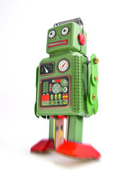 retro robot on  white