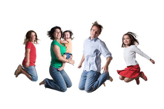 The Jumping Family. Full Isolated Studio Picture