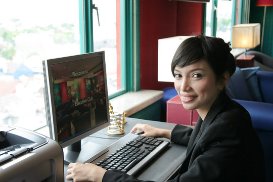 business woman happy working in office