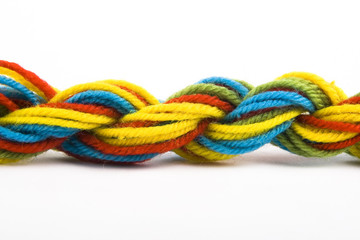 the colorful wool threads on the white