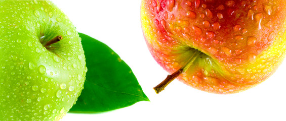 Apple with leaves. Isolation on the white