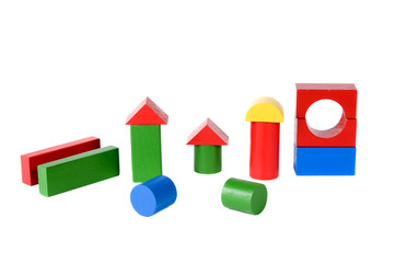 Colorful wooden blocks isolated on white. learning in education.