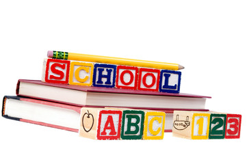 Colorful wooden blocks isolated on white. learning in education.