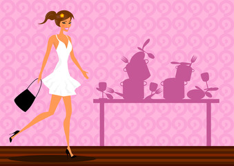 Woman with a lot of tableware to wash