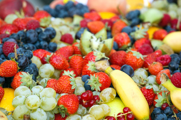 large fruit assortment, shallow deep of field