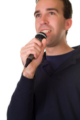 A male singer isolated on a white background