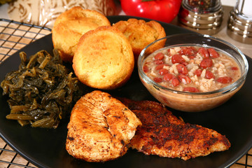 Cajun flavored catfish and chicken.