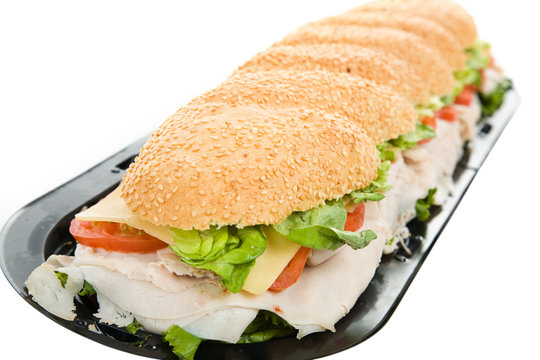 Closeup Of A Giant Three Foot Turkey Sub Sandwich Isolated