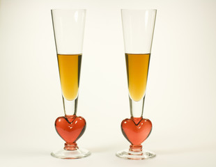 Romantic champaigne glasses isolated on white background