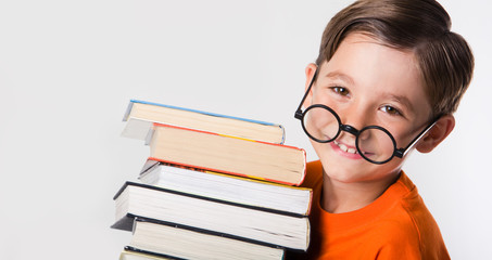 Portrait of cute boy wearing circle glasses