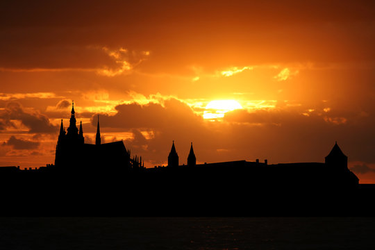 St Vitus Cathedral and Prague Castle at sunset