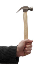 Hand Holding Hammer On White Background, Work Tool