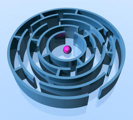 A red ball in a circular maze