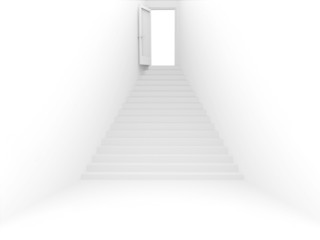 Abstract 3d room with door and ladder of white color