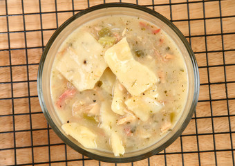 Chicken Dumplings in kitchen or restaurant.