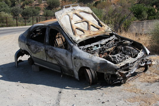 A burned-out car