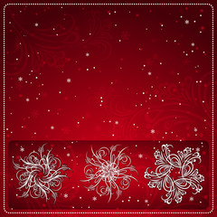 red christmas card with snowflakes, vector illustration