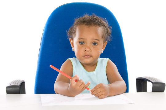 Adorable baby student a over white background