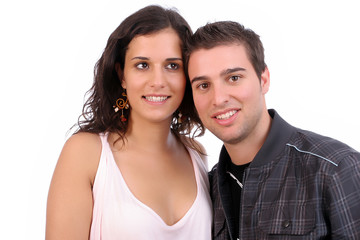 Young couple, posing isolated over white background