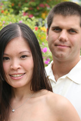 Happy bride and groom on their wedding day.