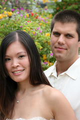 Fototapeta premium Happy bride and groom on their wedding day.