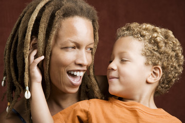 Pretty African American Woman and Her Son