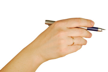 a womanish hand with an ink pen