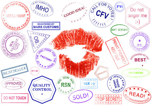 seals and imprints non-existent in reality (reductions, slogans)
