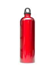 Red aluminum water bottle isolated on a white