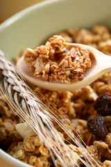 bowl full of musli with milk, healthy breakfast.
