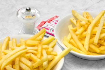 Grench fries with salt and tomato ketchup