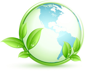 plan&egrave;te terre bleue et feuilles