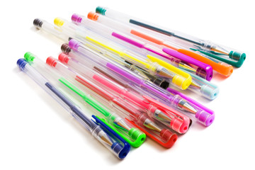 Color ballpoint pens on a white background