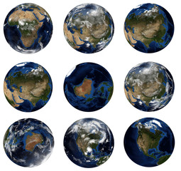 Nine Earth Globes Isolated on white