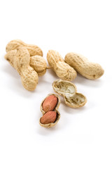 Peanuts with white background, close up