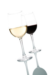 Two glasses of wine. White and Red
