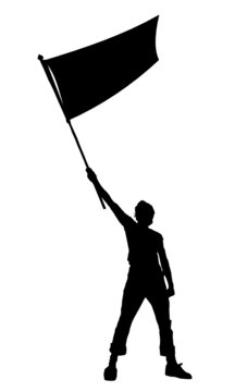 man holding a blank flag, vector illustration