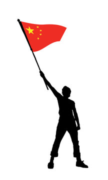 man holding a flag of china, vector illustration