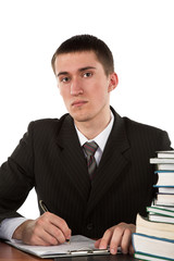 Young handsome man on white isolated background