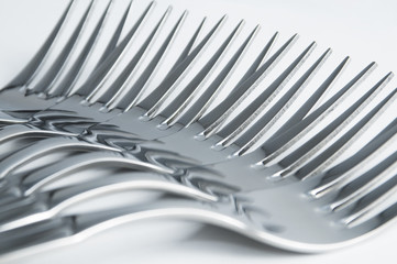 Close up view of forks isolated on white